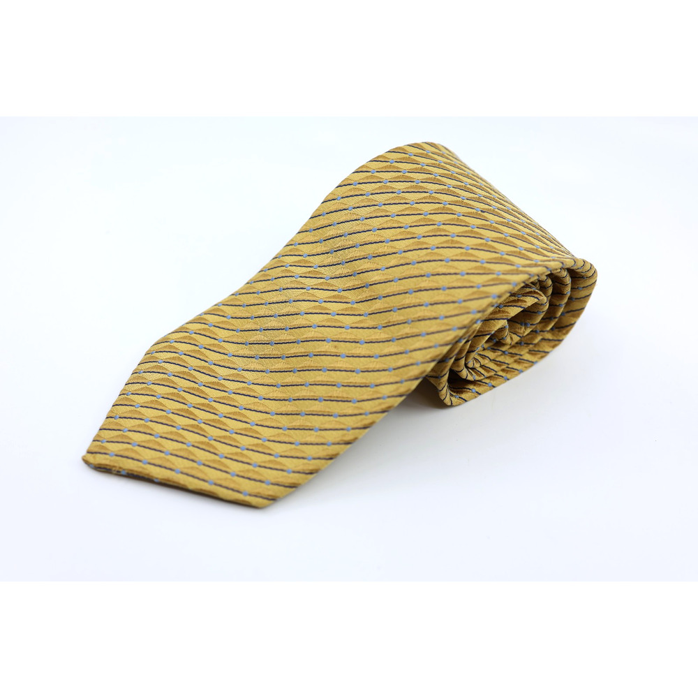 A3 Flawless CANALI Yellow Wave Geometric Jacquard Blue Dots 100% Silk Tie $195